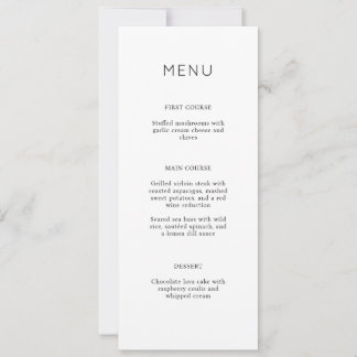 Elegant Minimalist Simple Bridal Shower Menu Card