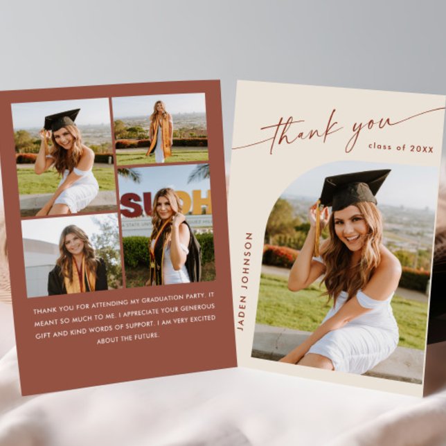 Elegant Minimalist Simple Graduation 5 Photo Thank You Card (Creator Uploaded)