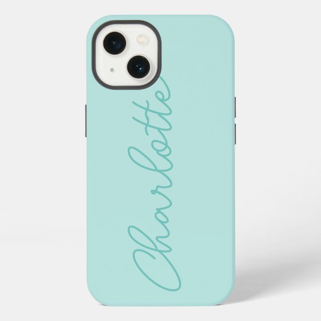 Elegant Minimalist Simple Green Script Monogram iPhone Case (Back)