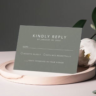 Elegant minimalist simple olive grey wedding RSVP card