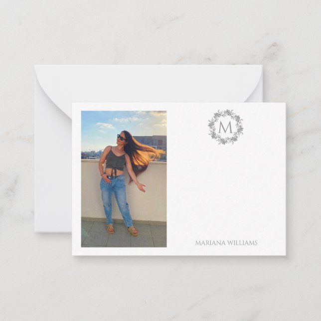 elegant minimalist simple photo monogram botanical card (Front)