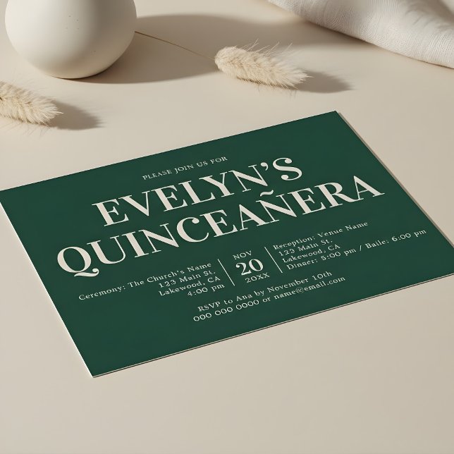 Elegant Minimalist Simple Quinceanera Emerald Invitation (Creator Uploaded)