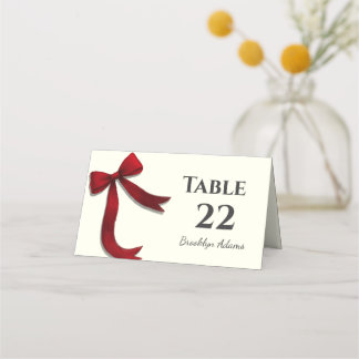 Elegant Minimalist Simple Red Bow Place Card