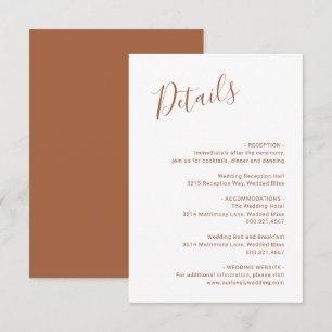 Elegant Minimalist Simple Terracotta Wedding Enclosure Card