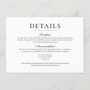 Elegant Minimalist Simple Wedding Details Invitation