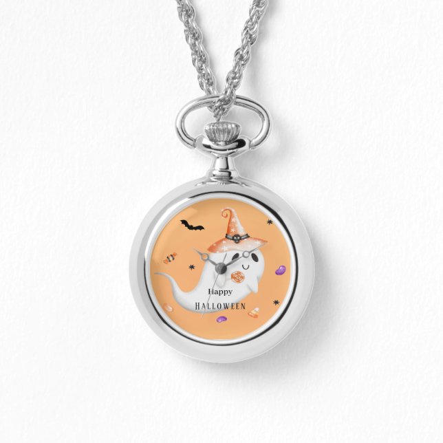 Elegant Minimalist Snoopy: Happy Halloween Pink Watch (Front)
