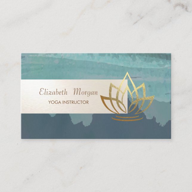 Elegant Minimalist,Stripe,Gold Lotus Business Card (Front)