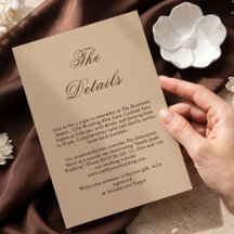 Elegant Minimalist Tan Typography Wedding Details