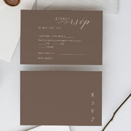 Elegant Minimalist Taupe Ivory Script Wedding RSVP Card