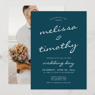 Elegant Minimalist Teal Blue Wedding Invitation