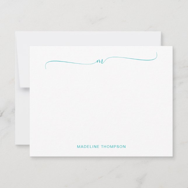 Elegant Minimalist Teal Monogram Calligraphy  Card (Front)