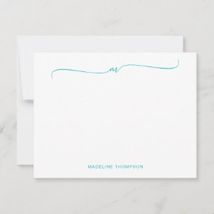 Elegant Minimalist Teal Monogram Calligraphy Card