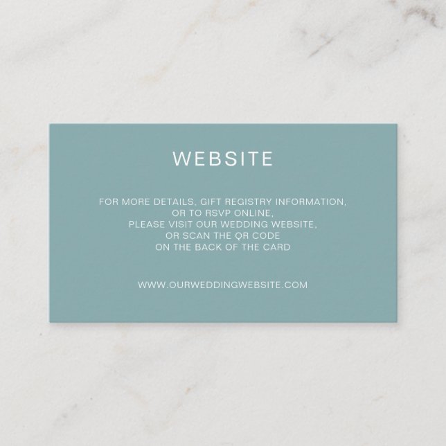 Elegant Minimalist Teal QR Code Wedding Website Enclosure Card (Front)