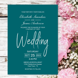Elegant Minimalist Teal White Wedding Invitation