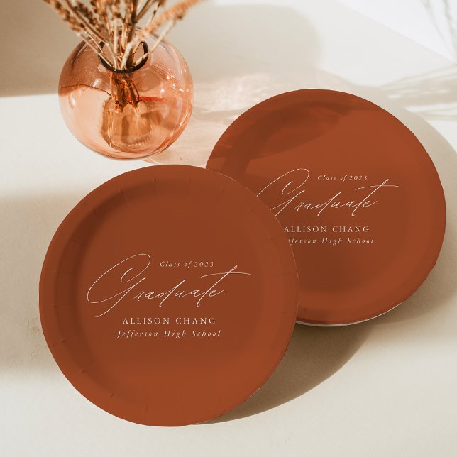 Elegant Minimalist Terracotta Graduation Paper Plate (Creator Uploaded)