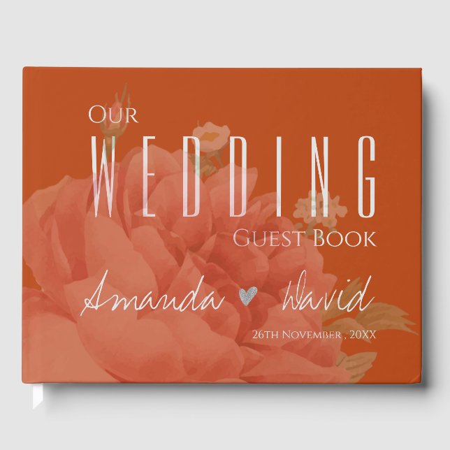 Elegant Minimalist Terracotta Rust Floral Wedding Guest Book (Front)