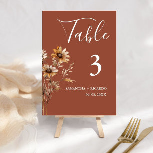 Elegant Minimalist Terracotta Wildflower Wedding Table Number