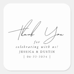 Elegant Minimalist Thank You Black Script Square Sticker