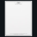 Elegant Minimalist Three Letter Monogram Letterhead<br><div class="desc">Create your own personalized letterhead with elegant three letter monogram initials and name with simple border design in black and white colour.</div>