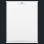 Elegant Minimalist Three Letter Monogram Letterhead<br><div class="desc">Create your own personalized letterhead with elegant three letter monogram initials and name with simple border design in black and white colour.</div>