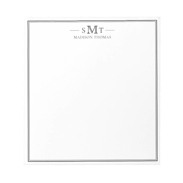 Elegant Minimalist Three Letter Monogram Notepad (Front)