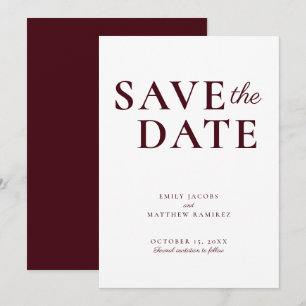Elegant Minimalist Traditional Script Burgundy Red Save The Date