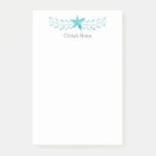 Elegant Minimalist Turquoise Floral Personalized Post-it Notes