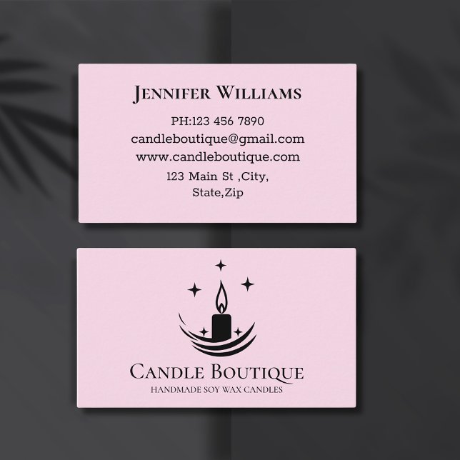 elegant minimalist typography candle maker pink business card (Creator Uploaded)