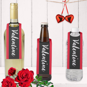 Elegant Minimalist Valentine's Day Red Black  Bottle Tag