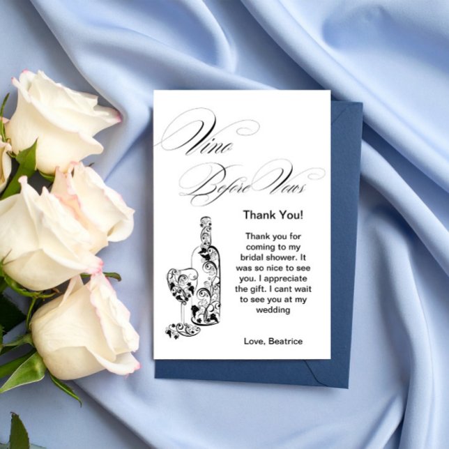 Elegant Minimalist Vino Before Vows Bridal Shower  Thank You Card (Creator Uploaded)