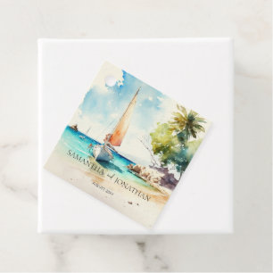 Elegant minimalist watercolor boat cruise wedding  favour tags
