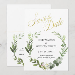 Elegant Minimalist Watercolor Palm Wreath Save The Date