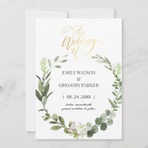 Elegant Minimalist Watercolor Palm Wreath Save The Date