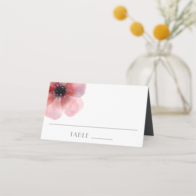 Elegant Minimalist Watercolor Poppy Wedding  Place Card (Front)