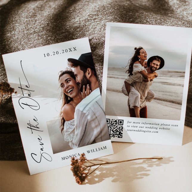 Elegant Minimalist Wedding 2 Photo QR code Save The Date (Creator Uploaded)