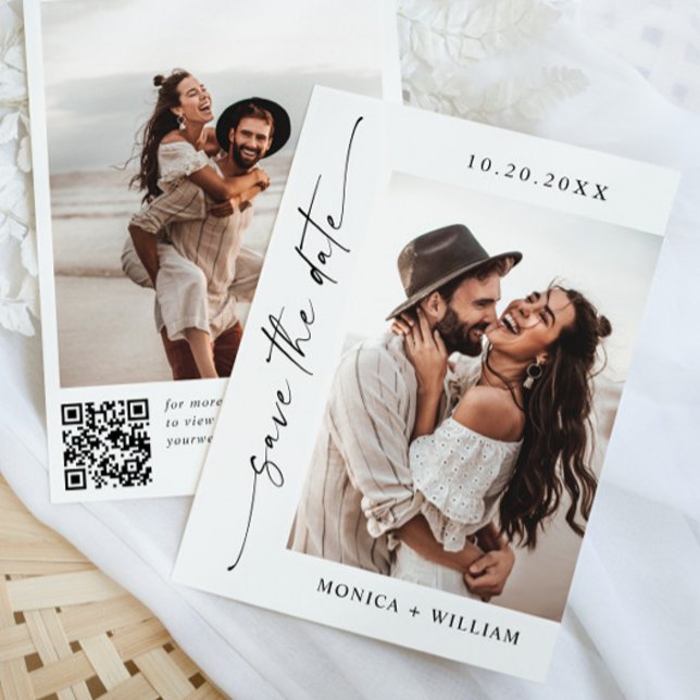 Elegant Minimalist Wedding 2 Photo QR code Save The Date (Creator Uploaded)