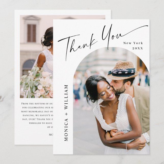 Elegant Minimalist Wedding 2 Photo QR code Thank You Card (Front/Back)