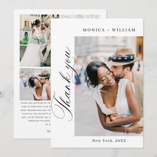 Elegant Minimalist Wedding 5 Photo Thank You Card (Front/Back)