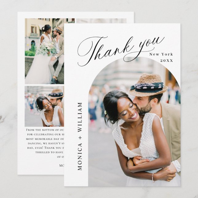 Elegant Minimalist Wedding 5 Photo Thank You Card (Front/Back)