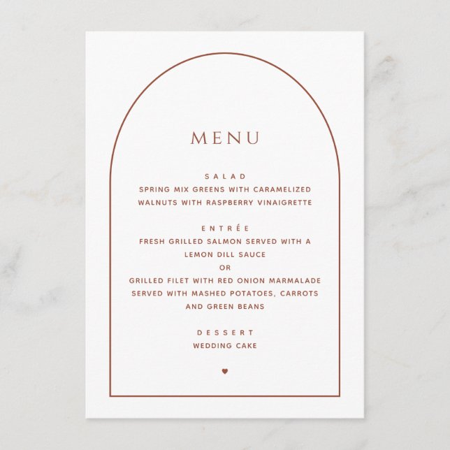 Elegant Minimalist Wedding | Arch Reception Dinner Menu (Front)