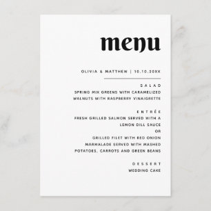 Elegant Minimalist Wedding   Black & White Dinner Menu