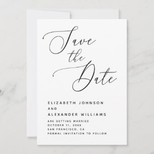 Elegant Minimalist Wedding. Black & White Script Save The Date