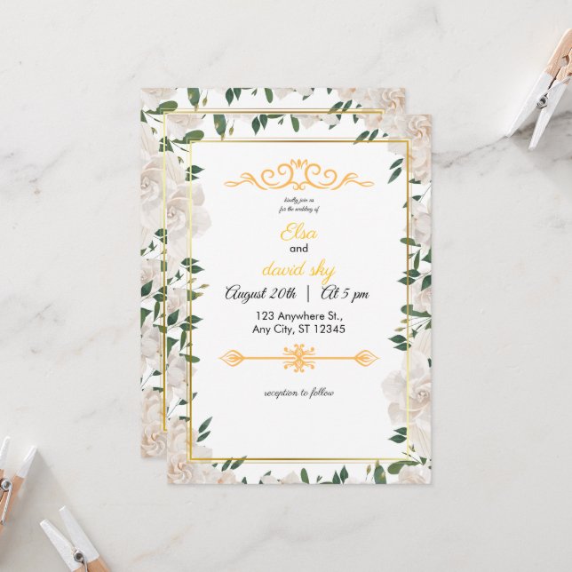 Elegant Minimalist Wedding Invitation Card (Front/Back In Situ)