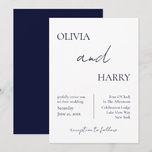 Elegant Minimalist Wedding Invitation Navy White