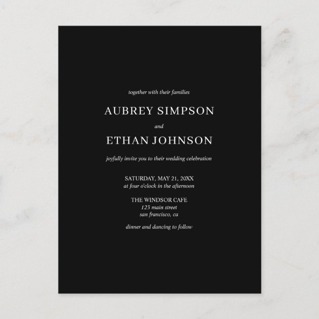 Elegant Minimalist Wedding Invitation Postcard (Front)