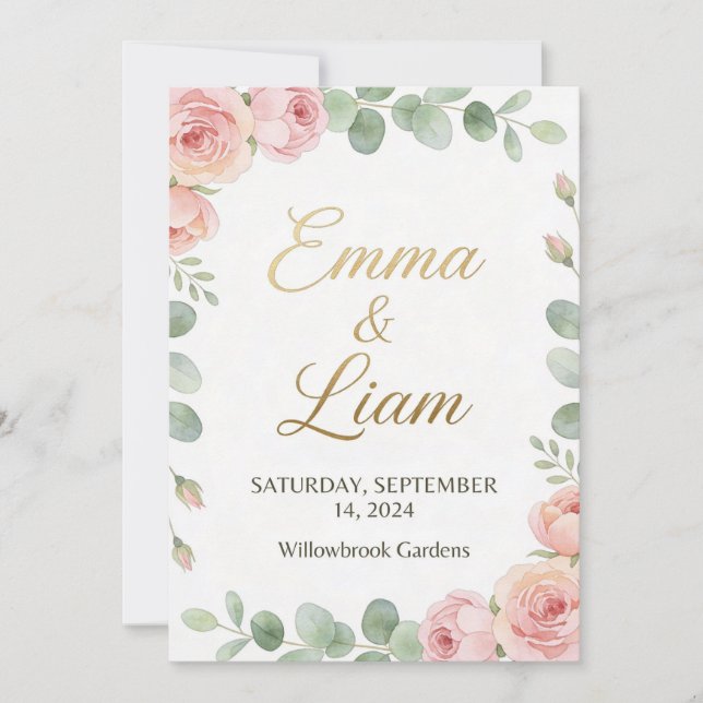 Elegant minimalist wedding invitation with waterco (Devant)