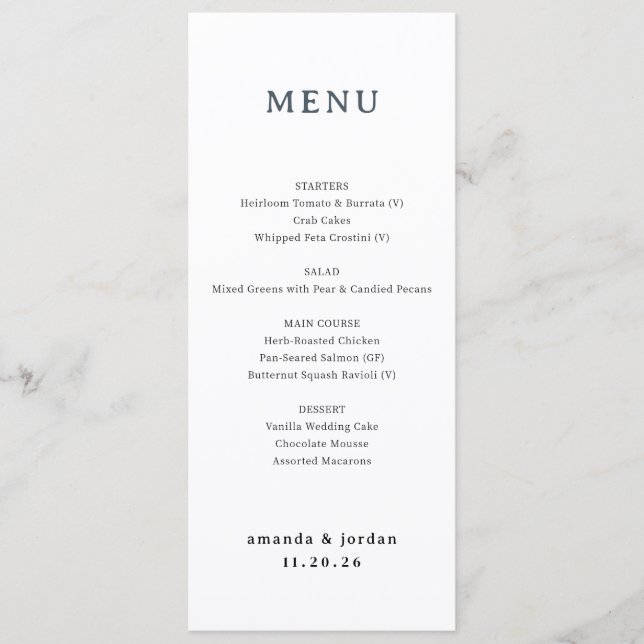 Elegant Minimalist Wedding Menu (Front)