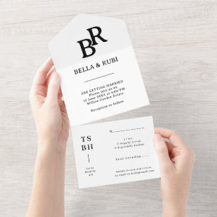 Elegant Minimalist Wedding Monogram Design All In One Invitation
