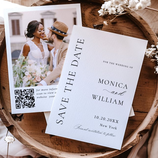 Elegant Minimalist Wedding One Photo QR code Save The Date (Creator Uploaded)