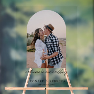 Elegant Minimalist Wedding photo Acrylic Sign